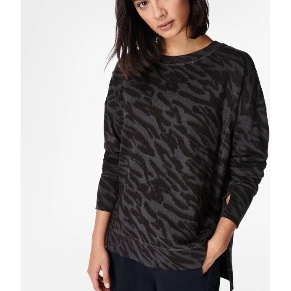 Sweaty Betty Size S after class sweatshirt Gray Animal Zebra Print Y2k Sporty